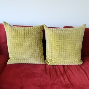 CB2 Velvet Lime Green Accent Pillows (2) Like New!
